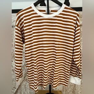 J. Crew Women’s Striped Brown and White Long Sleeve Shirt Cotton Size Large